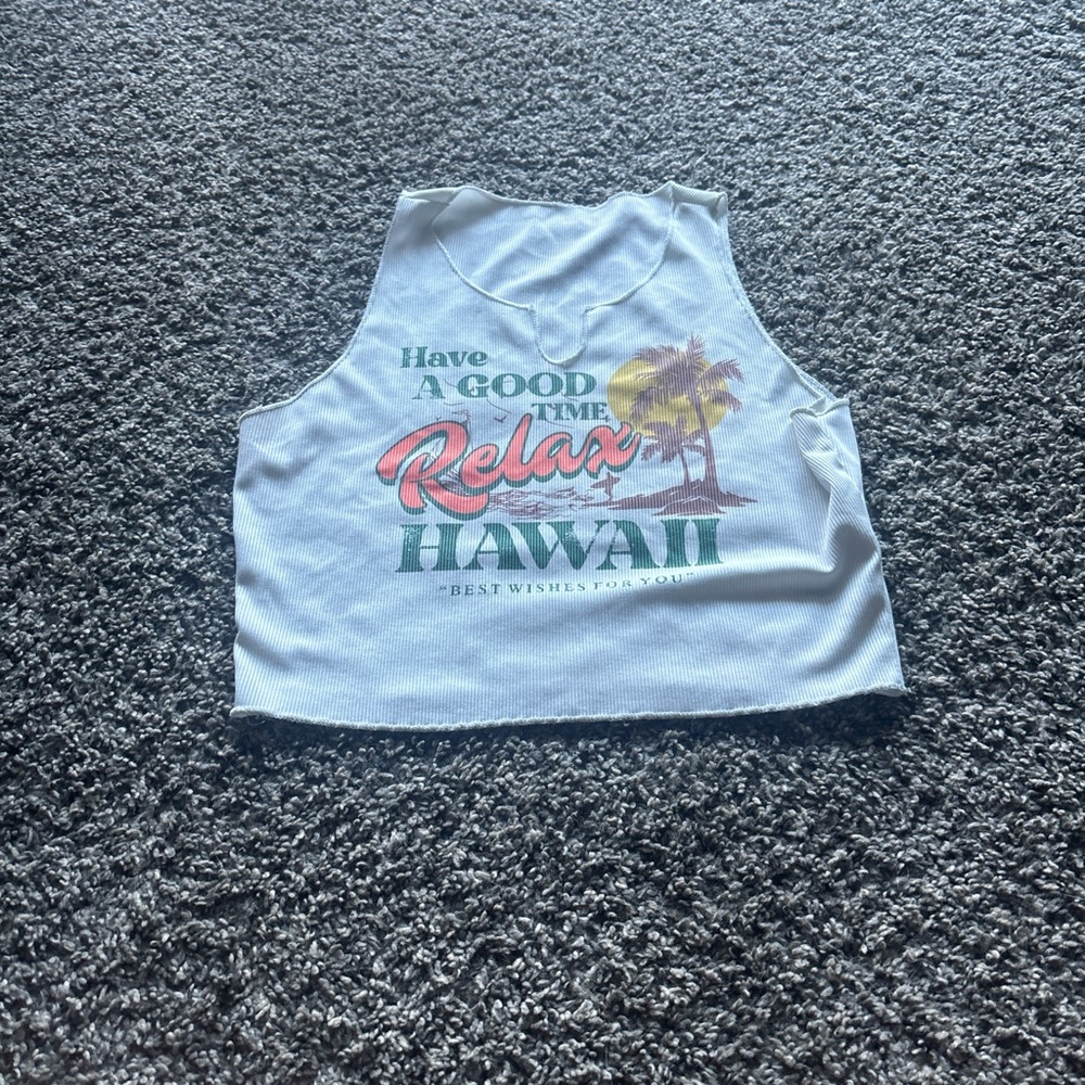White 'Relax Hawaii' Sleeveless Top